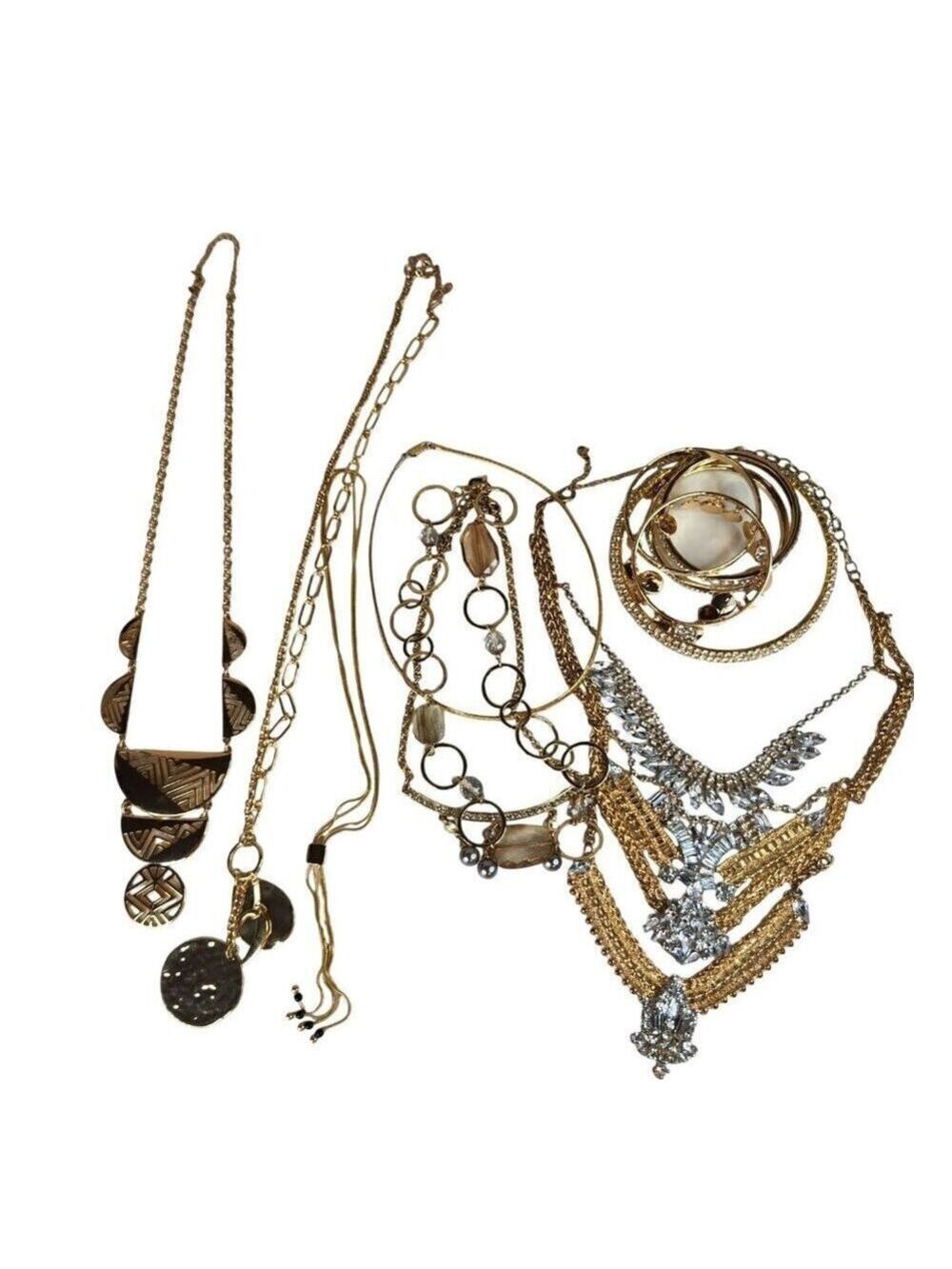 Elegant Gold-Tone Necklace Collection With Unique Pendant Designs Faux Diamonds,